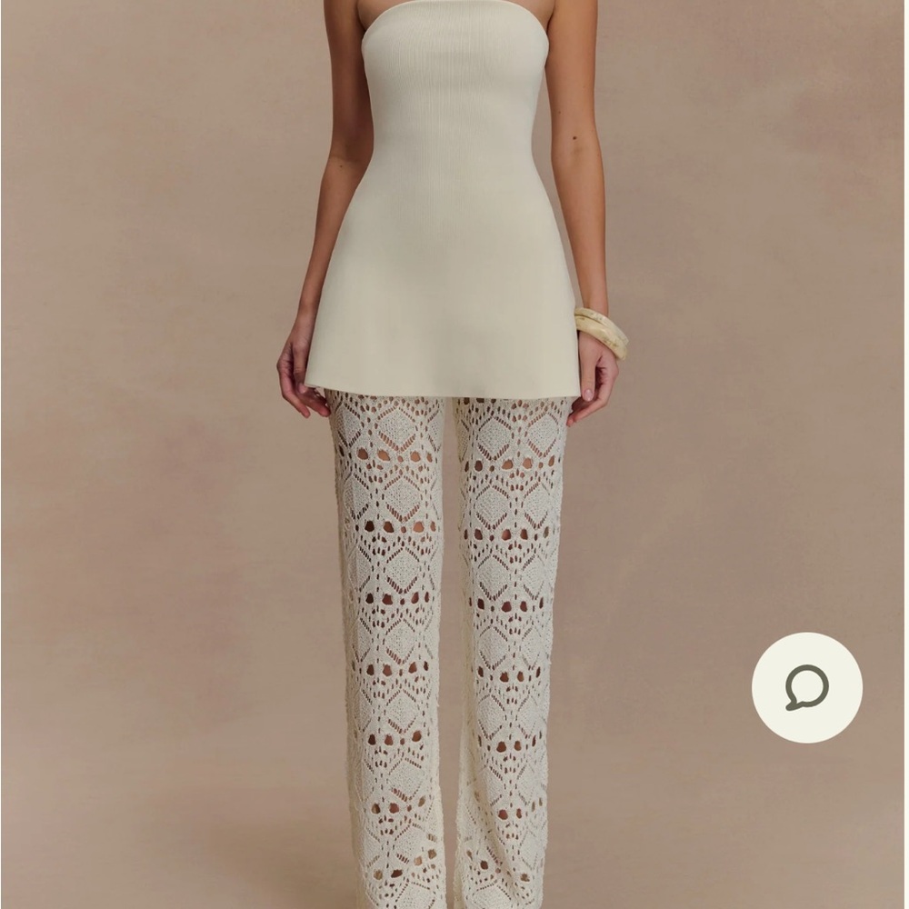 Meshki Cream Strapless Top with Lace Pants